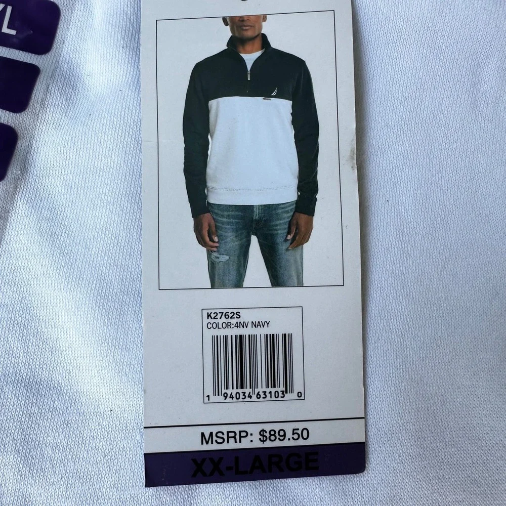 Nautica Quarter Zip Pullover Mens XXL Navy White Colorblock Mock Neck K2762S NWT